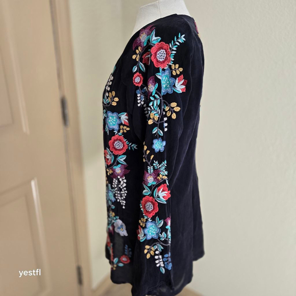 Johnny Was Kikimu Georgette Floral Blouse L - Picture 4 of 7